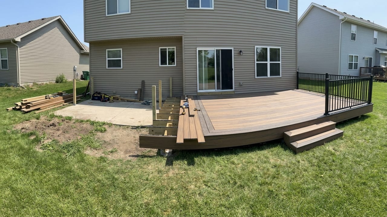 AI-generated illustration of a backyard deck concept before and after